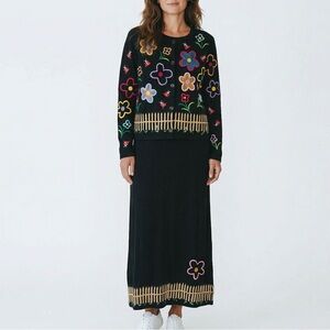 Michael Simon Lite Cardigan Dress Set Floral Embroidered Vintage Outfit Cottage